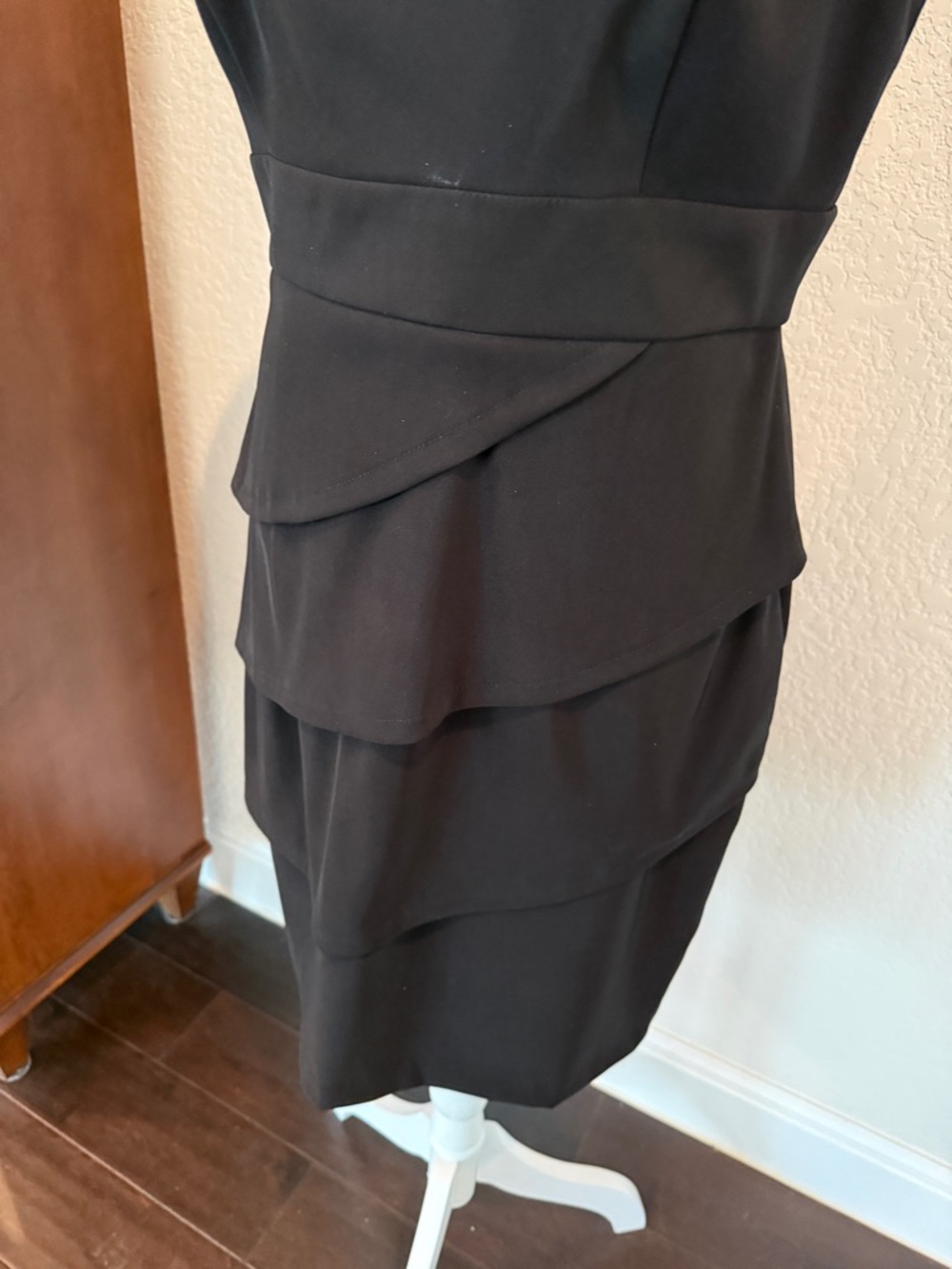 Little Black Sleeveless Jewel-Neck Tiered Mini Dress - Picture 5 of 9